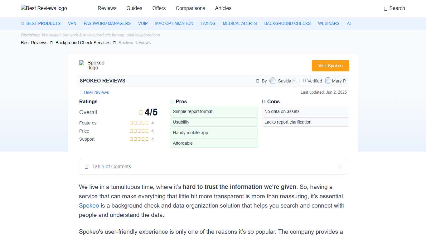 Spokeo Reviews 2026 by Experts & Users - Best Reviews